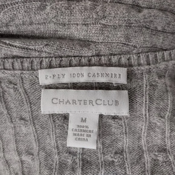 Charter Club gray 2-Ply 100% Cashmere cable knit pullover sweater ladies Medium - Picture 6 of 6